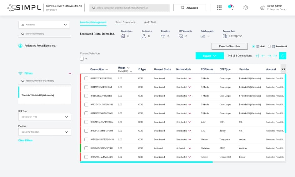 MNOs Side-by-Side Dashboard - SIMPL IoT